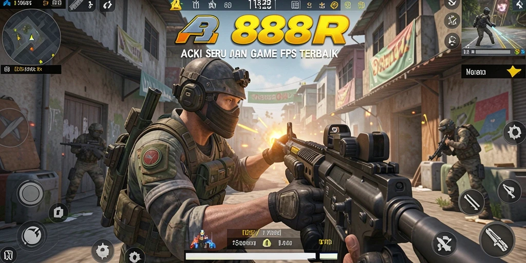 Screenshot gameplay 888R menampilkan aksi seru dalam pertarungan FPS.