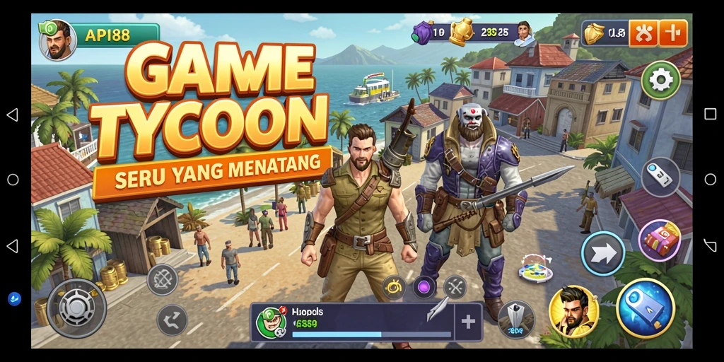 Tampilan gameplay Tycoon di API88 dengan berbagai bisnis yang dikelola.