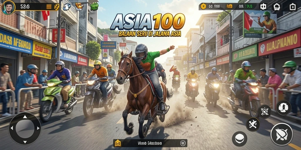 Tangkapan layar gameplay ASIA100 menunjukkan aksi balapan yang mendebarkan.