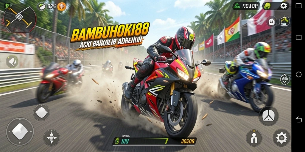 Tampilan menegangkan dari balapan motor dalam BAMBUHOKI88.