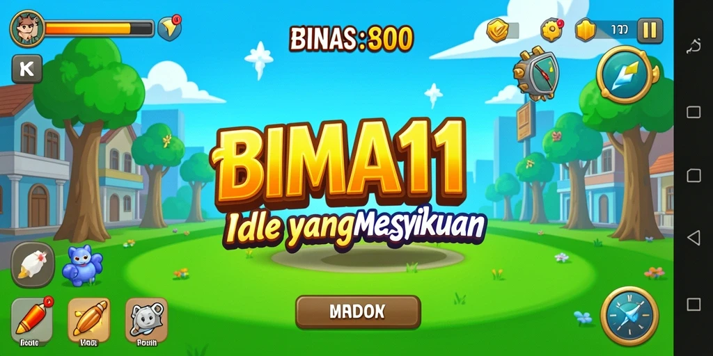 Tampilan utama gameplay BIMA11 yang menggambarkan suasana Idle yang mengasyikkan.
