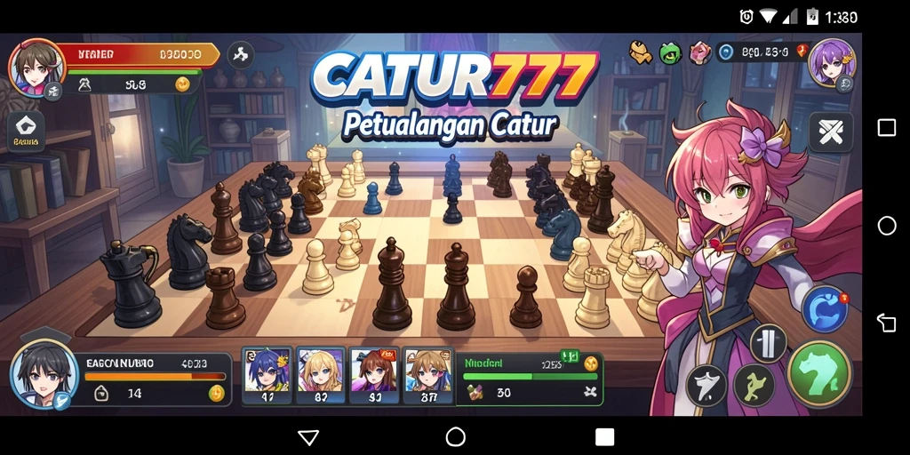 Tampilan gameplay dalam CATUR777 menampilkan karakter anime yang memukau.