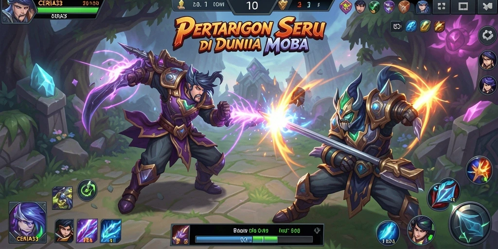Tangkapan layar gameplay seru dari CERIA33 di dalam arena MOBA.