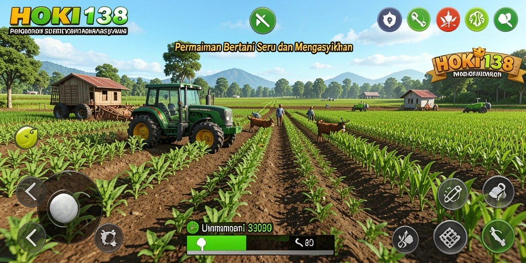 Screenshot gameplay HOKI138 menampilkan kebun yang subur dan berwarna-warni.