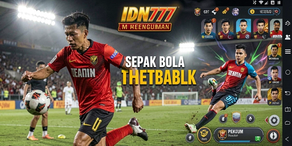 Tampilan screenshot utama IDN777 menampilkan aksi seru pertandingan sepak bola.