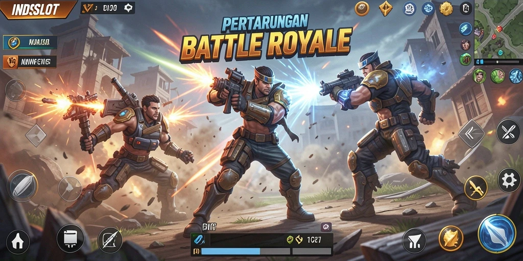 Tampilan gameplay seru di INDSLOT saat pertempuran berlangsung.