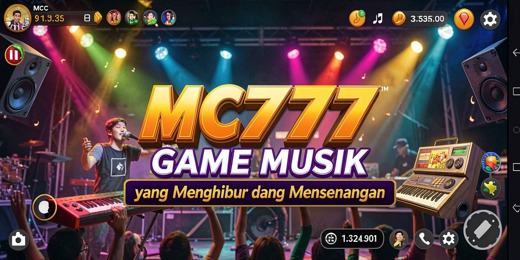 Screenshot utama MC777 menampilkan pemain menikmati gameplay musik yang seru.