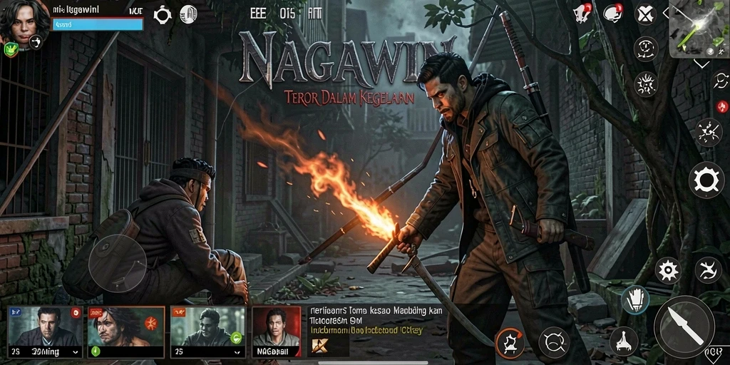 Tampilan gameplay NAGAWIN yang mendebarkan dalam suasana gelap.