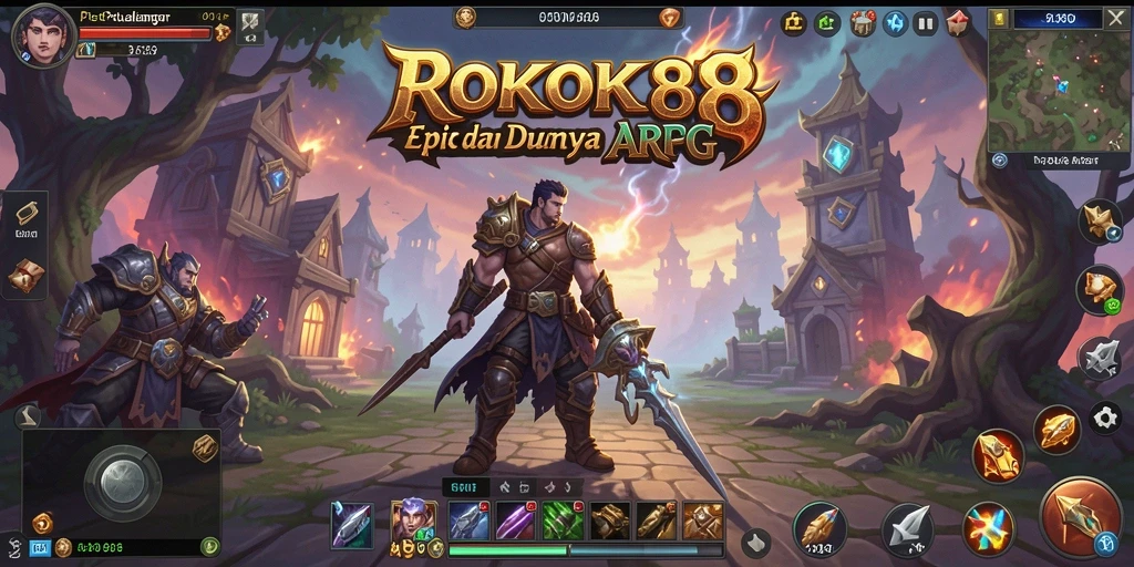 Tangkapan layar gameplay ROKOK88 yang menunjukkan pertempuran seru di dunia fantasi.