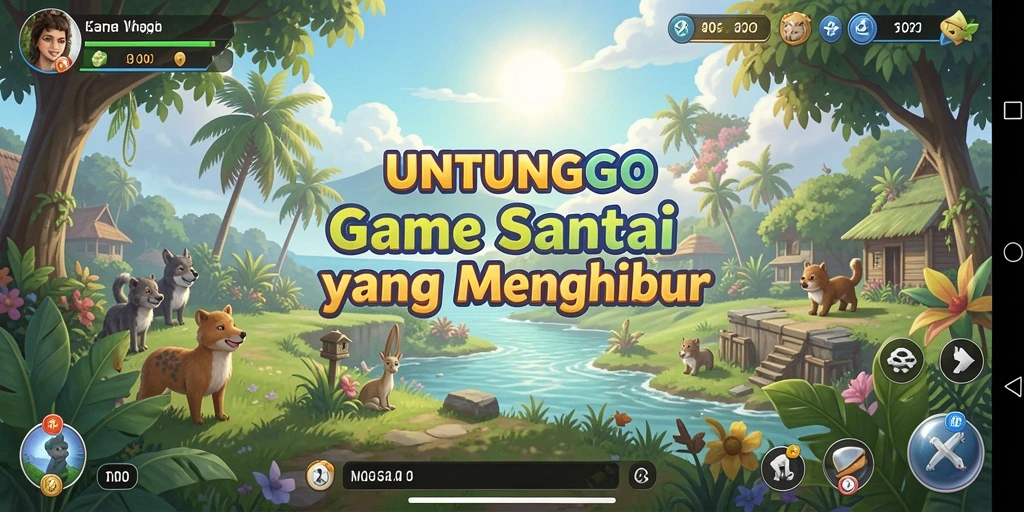 Tampilan gameplay UNTUNGGO yang ceria dan penuh warna.