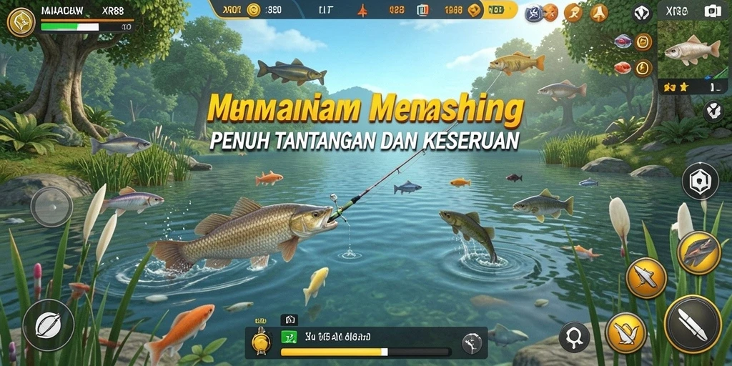 Tampilan gameplay XR88 yang menarik saat menangkap ikan di laut.