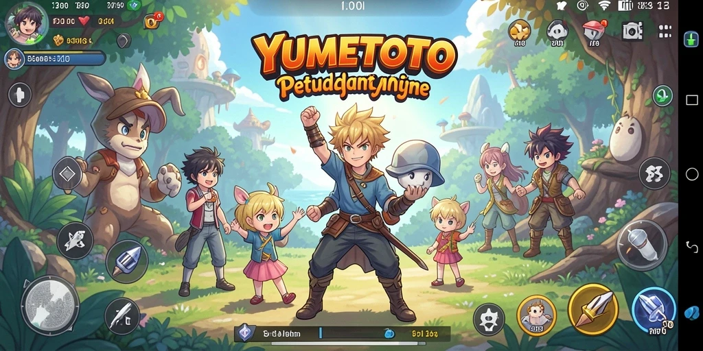 Tangkapan layar gameplay YUMETOTO yang menampilkan karakter anime yang beraksi.